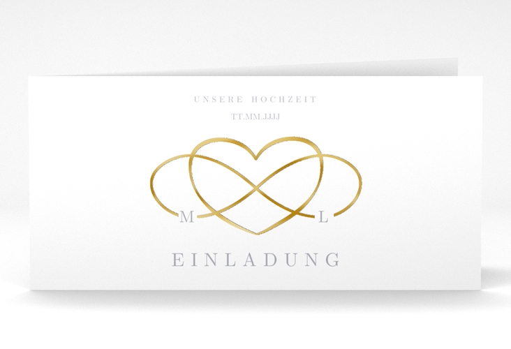 Hochzeitseinladung "Infinity" DIN lang Klappkarte grau gold