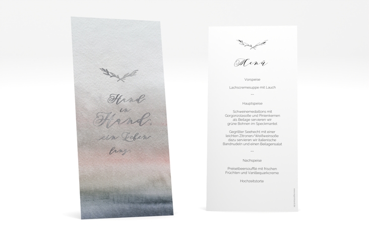 Menükarte Hochzeit Divine lange Karte hoch grau silber