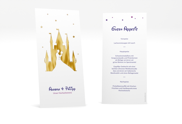 Menükarte Hochzeit Castle lange Karte hoch lila gold