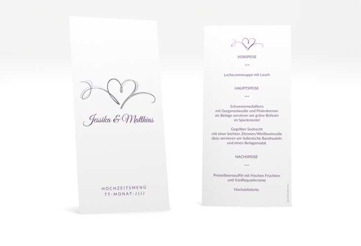 Menükarte Hochzeit Envie lange Karte hoch lila silber