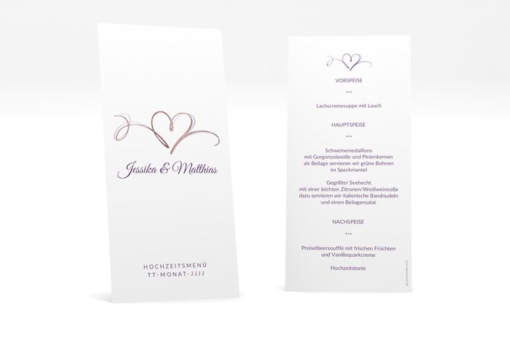 Menükarte Hochzeit Envie lange Karte hoch lila rosegold