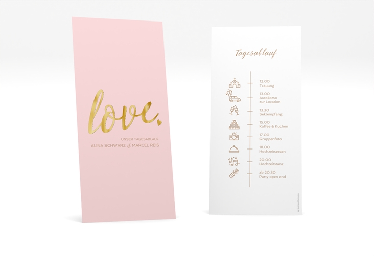 Tagesablauf Hochzeit Glam lange Karte hoch rosa gold