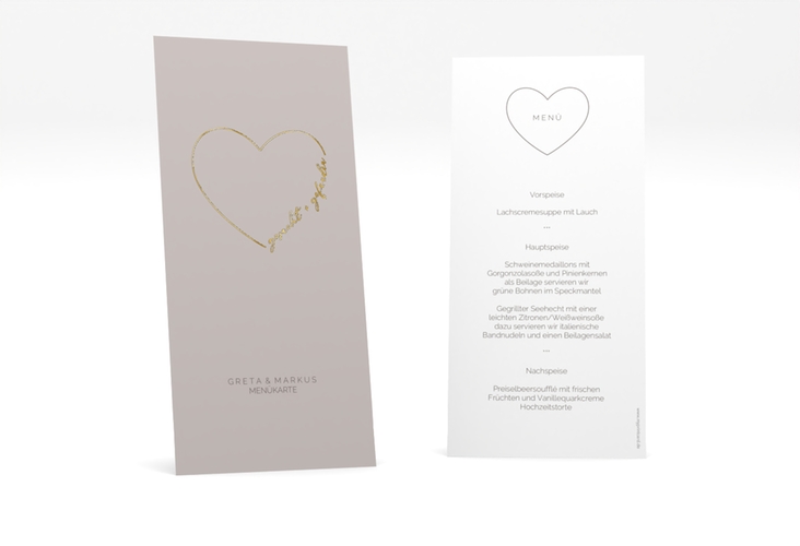 Menükarte Hochzeit Lebenstraum lange Karte hoch grau gold