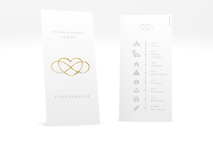 Tagesablauf Hochzeit Infinity lange Karte hoch grau gold