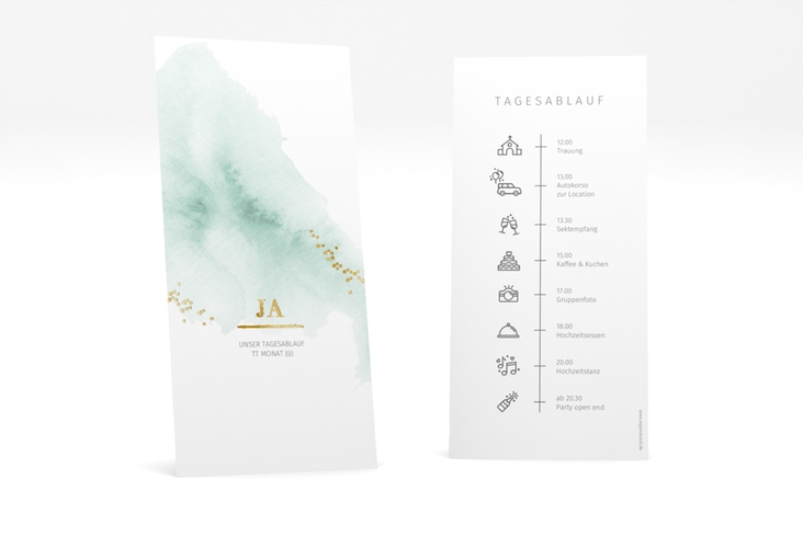 Tagesablauf Hochzeit Pastell lange Karte hoch mint gold
