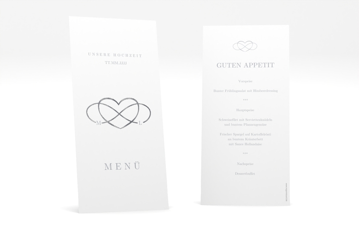 Menükarte Hochzeit Infinity lange Karte hoch grau silber
