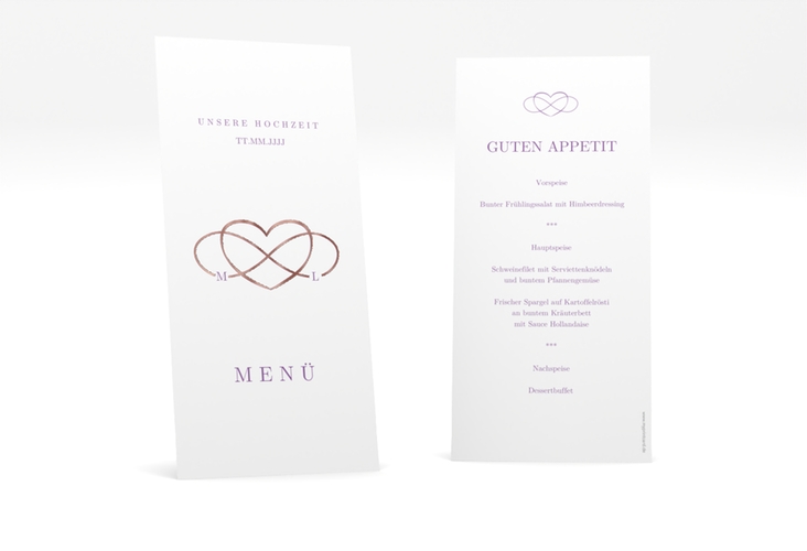 Menükarte Hochzeit Infinity lange Karte hoch lila rosegold
