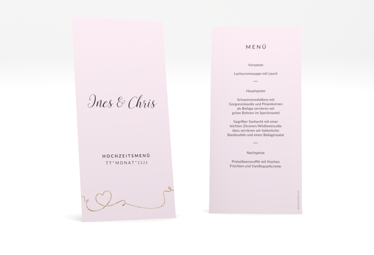Menükarte Hochzeit Dolce lange Karte hoch rosa gold