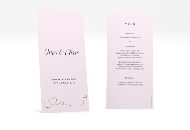 Menükarte Hochzeit Dolce lange Karte hoch rosa rosegold
