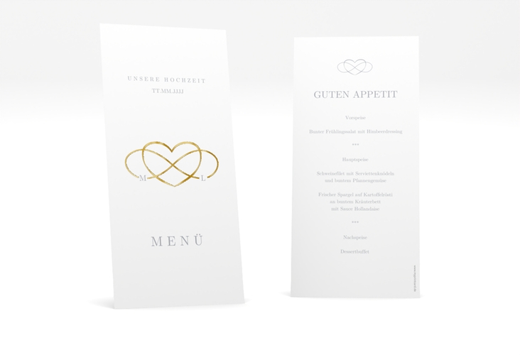 Menükarte Hochzeit Infinity lange Karte hoch grau gold