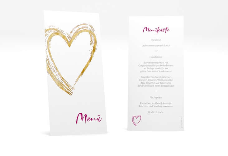 Menükarte Hochzeit Liebe lange Karte hoch pink gold