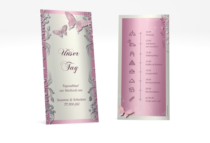 Tagesablauf Hochzeit Toulouse lange Karte hoch rosa silber