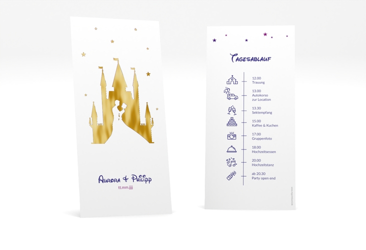 Tagesablauf Hochzeit Castle lange Karte hoch lila gold