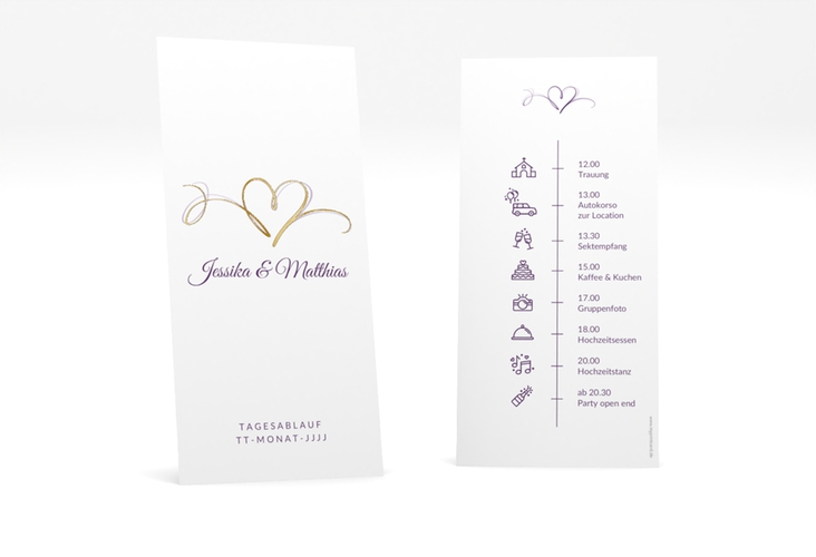 Tagesablauf Hochzeit Envie lange Karte hoch lila gold