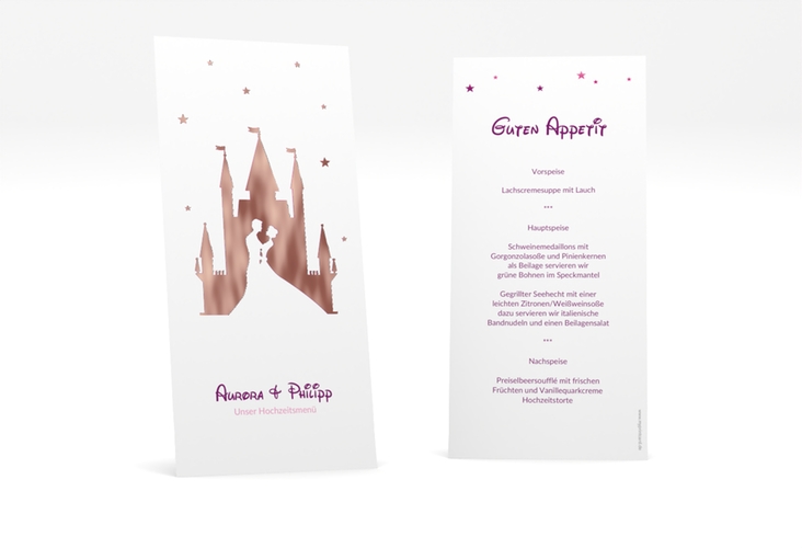 Menükarte Hochzeit Castle lange Karte hoch pink rosegold