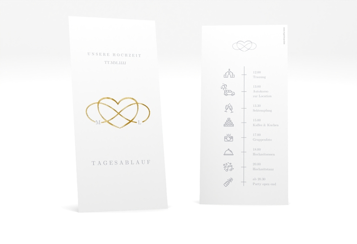 Tagesablauf Hochzeit Infinity lange Karte hoch grau gold