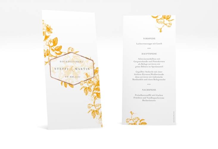 Menükarte Hochzeit Magnificent lange Karte hoch gelb rosegold