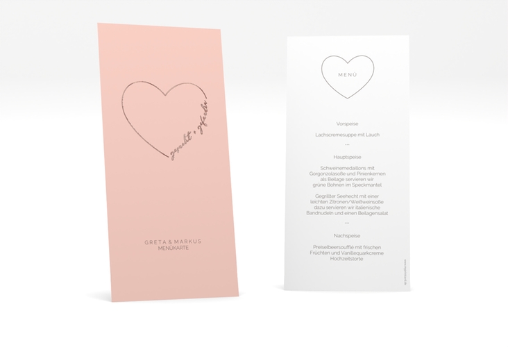 Menükarte Hochzeit Lebenstraum lange Karte hoch rosa rosegold