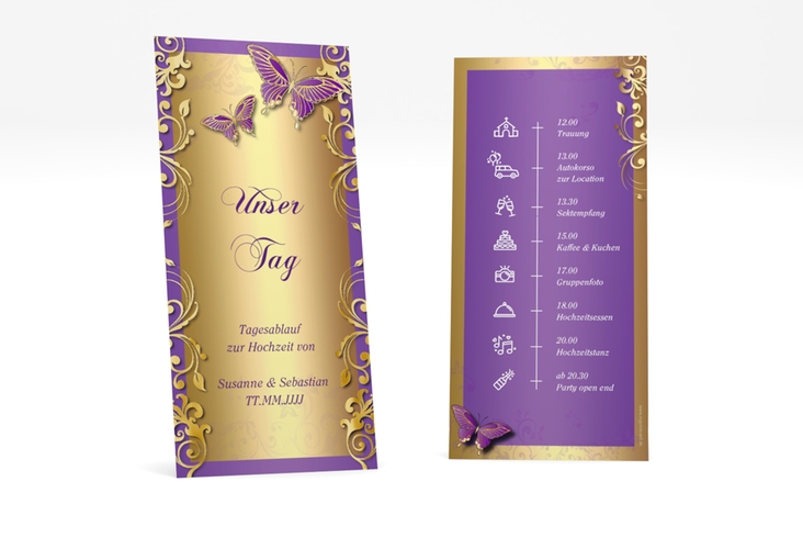 Tagesablauf Hochzeit Toulouse lange Karte hoch lila gold