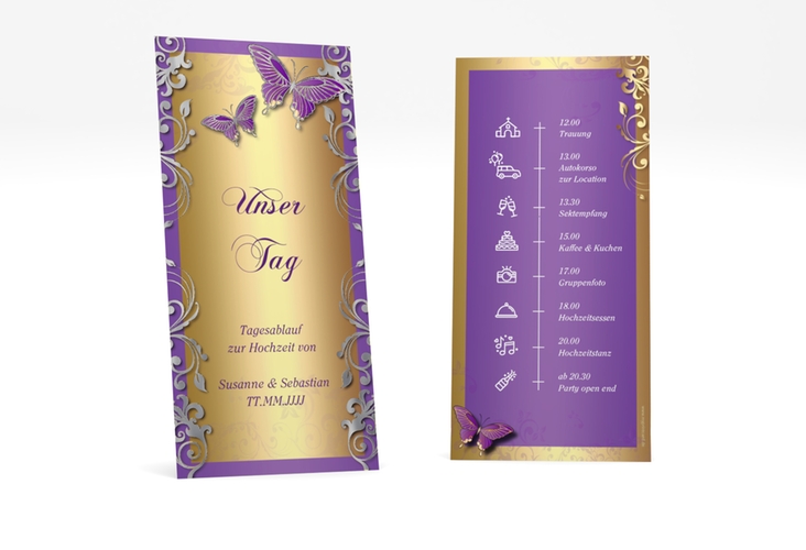 Tagesablauf Hochzeit Toulouse lange Karte hoch lila silber