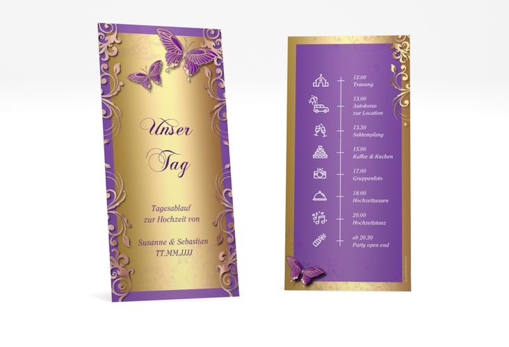 Tagesablauf Hochzeit Toulouse lange Karte hoch lila rosegold