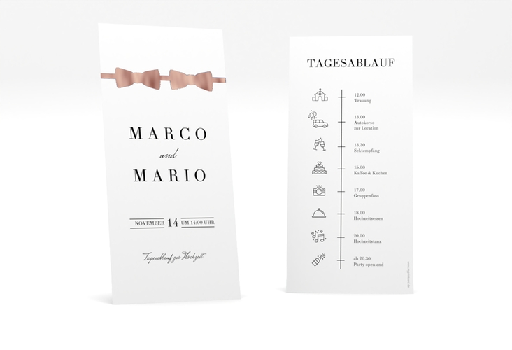 Tagesablauf Hochzeit Suits lange Karte hoch blau rosegold