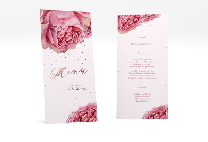 Menükarte Hochzeit Cherie lange Karte hoch gold rosegold
