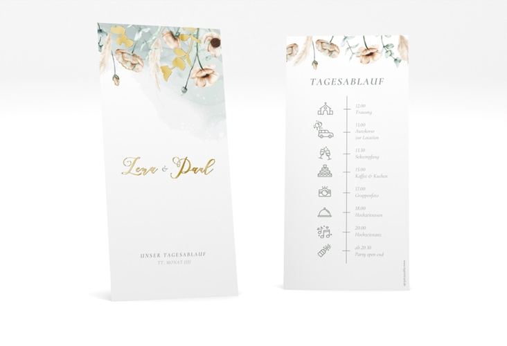 Tagesablauf Hochzeit Anemone lange Karte hoch mint gold