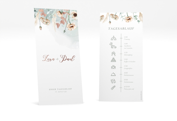 Tagesablauf Hochzeit Anemone lange Karte hoch mint rosegold