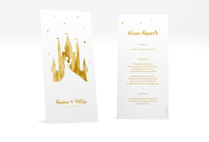 Menükarte Hochzeit Castle lange Karte hoch gold gold