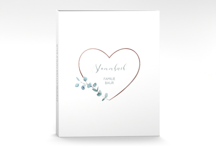 Stammbuch A4 Greenheart Stammbuch A4 grau rosegold mit elegantem Herz und Eukalyptus-Zweig