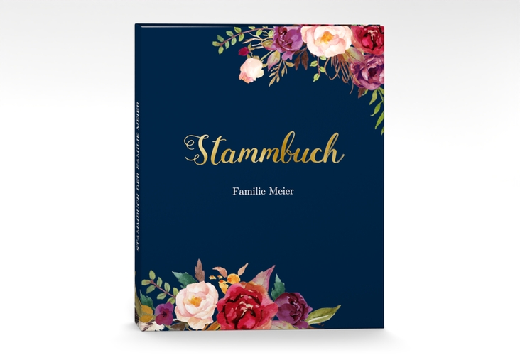 Stammbuch A4 Flowers Stammbuch A4 blau gold mit bunten Aquarell-Blumen