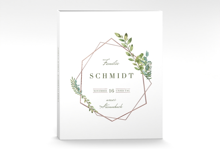 Stammbuch A4 Herbarium Stammbuch A4 grau rosegold mit geometrischem Rahmen und Blätter-Dekor