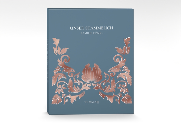 Stammbuch A4 Royal Stammbuch A4 blau rosegold mit barockem Blumen-Ornament