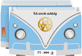 Klick: Details zu Einladung 80. Geburtstag "Bulli Bus" anzeigen Einladung 80. Geburtstag "Bulli Bus"
