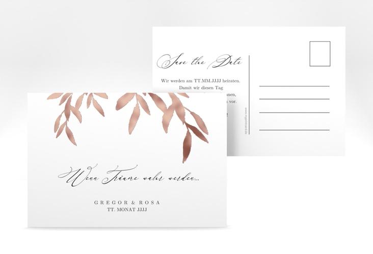 Save the Date-Postkarte Demure A6 Postkarte weiss rosegold