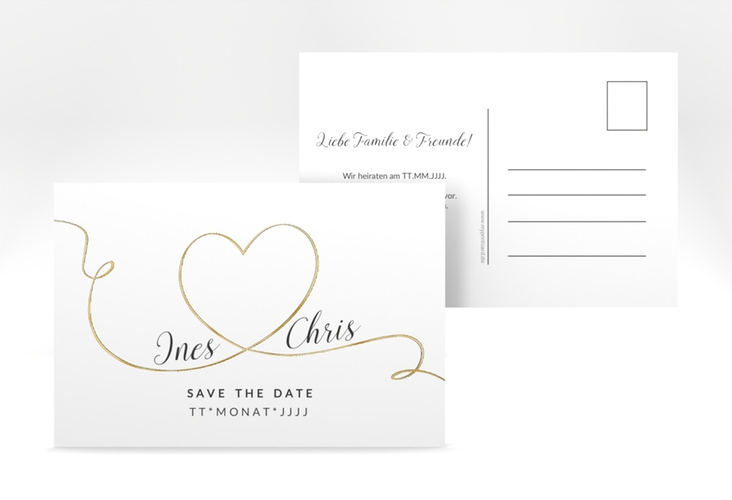 Save the Date-Postkarte Dolce A6 Postkarte weiss gold