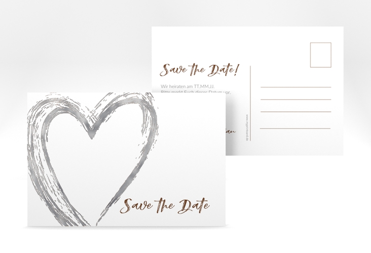 Save the Date-Postkarte Liebe A6 Postkarte braun silber