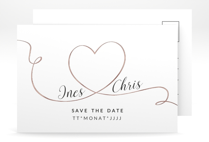 Save the Date-Postkarte Dolce A6 Postkarte weiss rosegold