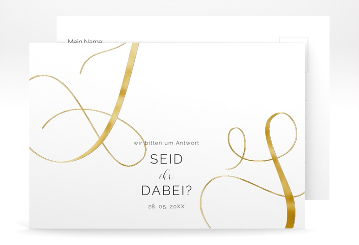 Antwortkarte Hochzeit Eheschließung A6 Postkarte weiss gold