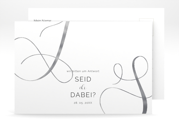 Antwortkarte Hochzeit Eheschließung A6 Postkarte weiss silber