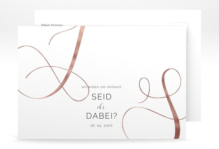 Antwortkarte Hochzeit Eheschließung A6 Postkarte weiss rosegold