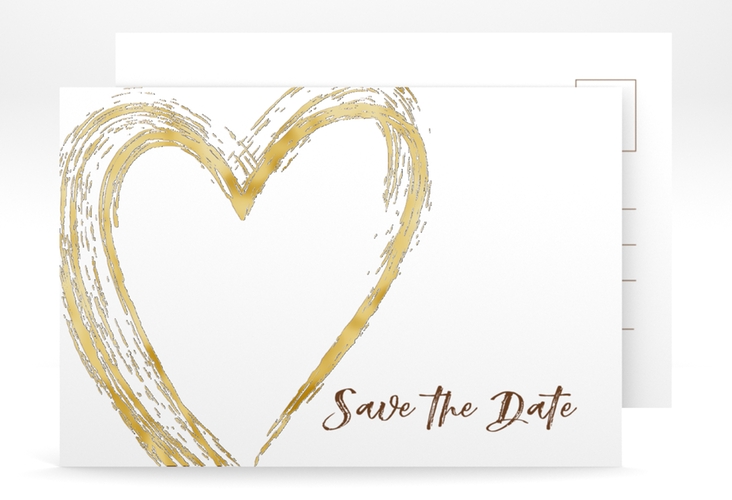 Save the Date-Postkarte Liebe A6 Postkarte braun gold
