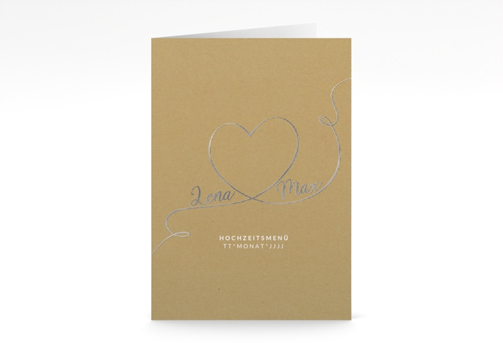 Menükarte Hochzeit Herzensbund A5 Klappkarte hoch weiss silber