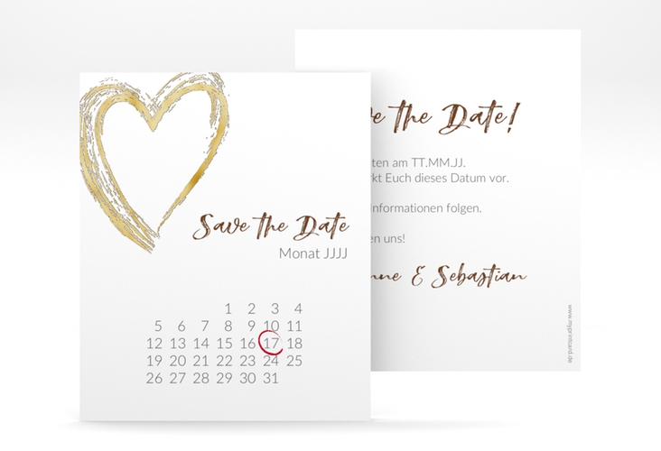 Save the Date-Kalenderblatt Liebe Kalenderblatt-Karte braun gold