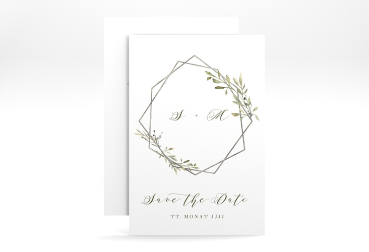 Save the Date-Karte Acacia A6 Karte hoch weiss silber