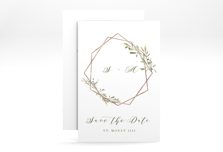 Save the Date-Karte Acacia A6 Karte hoch weiss rosegold