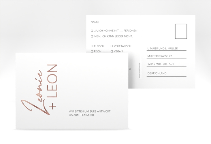 Antwortkarte Hochzeit Your Name A6 Postkarte weiss rosegold