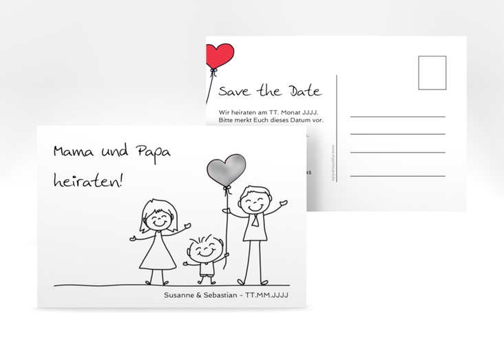 Save the Date-Postkarte Family A6 Postkarte weiss silber