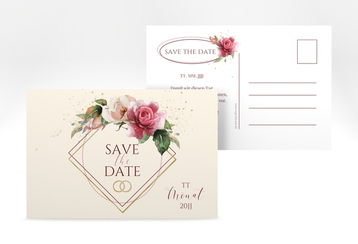 Save the Date-Postkarte Rosenbogen A6 Postkarte beige gold